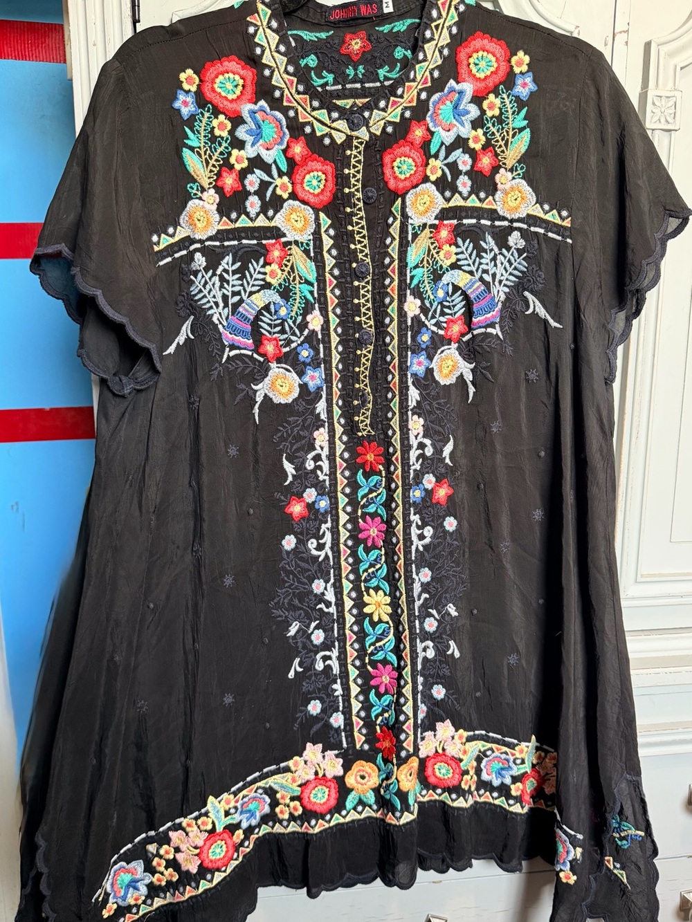Johnny Was Black Embroidered Floral Women’s Tunic